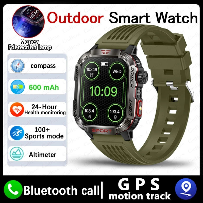 ChiBear Rugged Outdoor Smartwatch for Men – GPS Tracker, Bluetooth Calling, Flashlight, Compass, Waterproof Fitness Watch