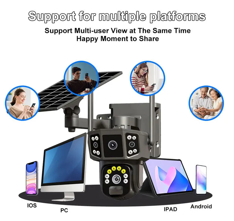 Solar Camera 4G SIM Card WiFi Wireless Network 360 IP 8MP 4K HD CCTV Battery Dual Lens Outdoor Smart Home Security Surveillance