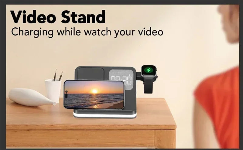 6-in-1 LED Wireless Charging Station with Alarm Clock