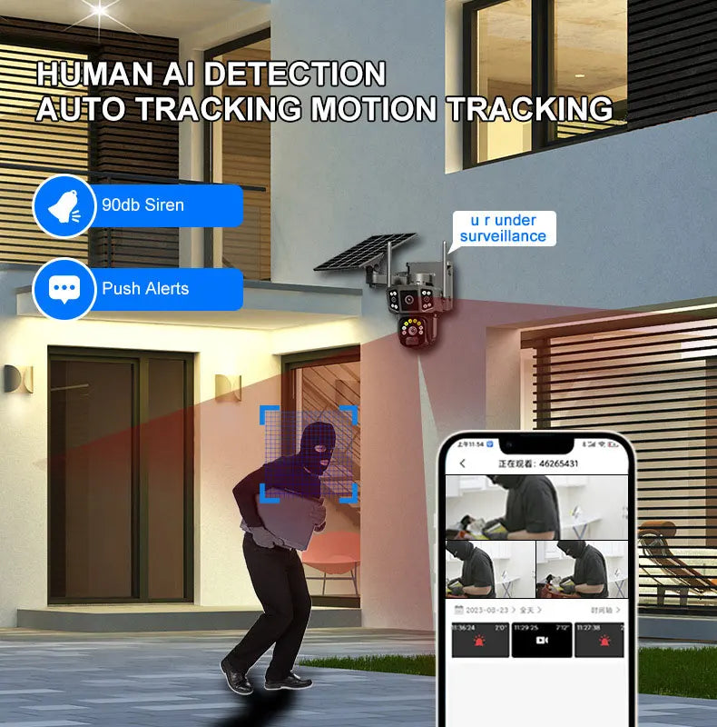 Solar Camera 4G SIM Card WiFi Wireless Network 360 IP 8MP 4K HD CCTV Battery Dual Lens Outdoor Smart Home Security Surveillance