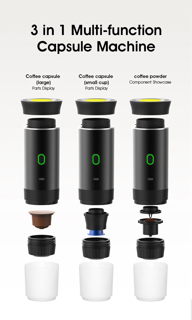 Xiaomi 3-in-1 Portable Espresso Machine: Wireless Car, Home & Travel Coffee Maker with Capsule & Ground Coffee Compatibility
