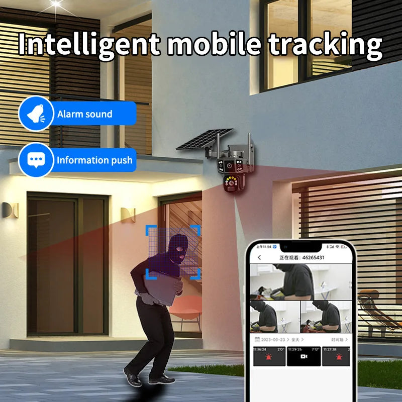 Solar Camera 4G SIM Card WiFi Wireless Network 360 IP 8MP 4K HD CCTV Battery Dual Lens Outdoor Smart Home Security Surveillance