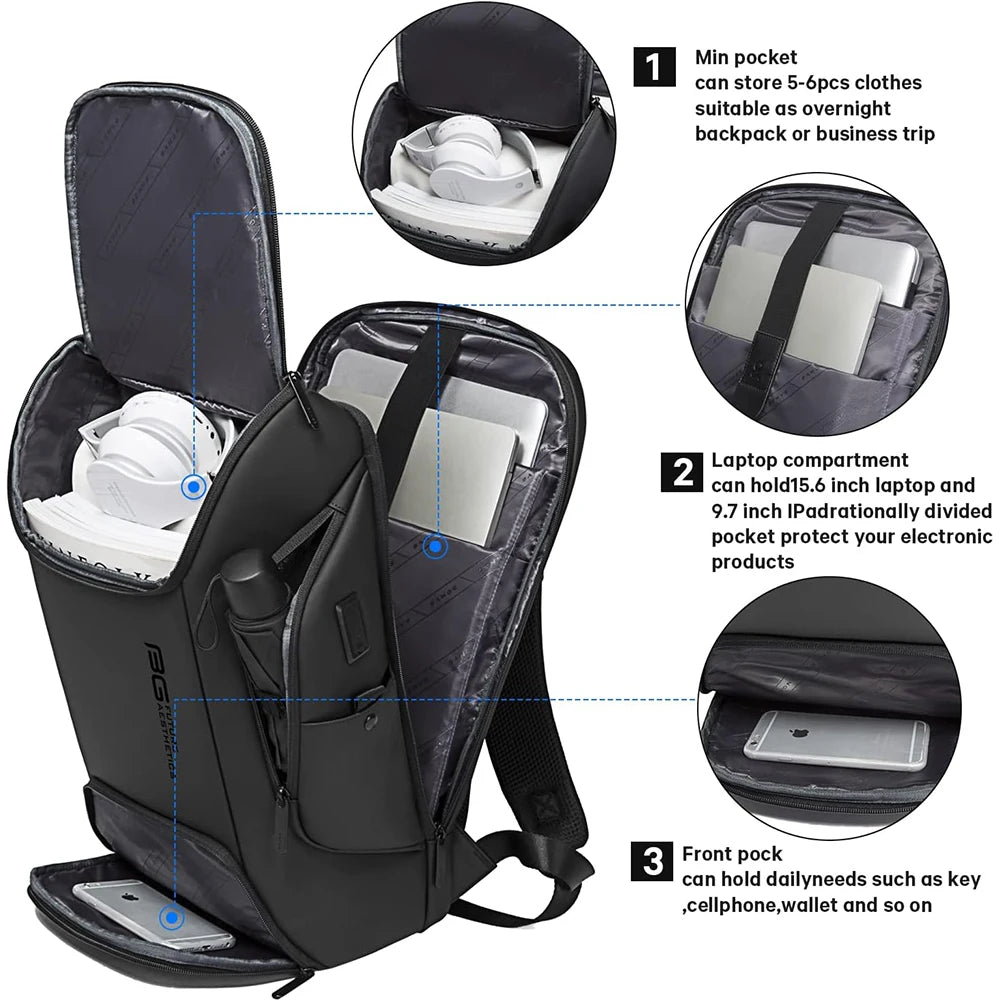 BANGE Pro Smart Travel Backpack with USB Charging Port – Fits 15.6” Laptop, Waterproof & Ergonomic for Daily Commute