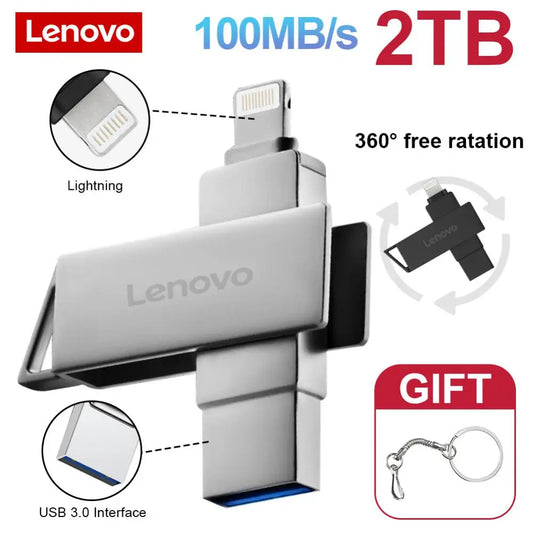 Lenovo 2TB Lightning & USB 3.0 OTG Flash Drive | 2-in-1 Memory Stick for iPhone, iPad, Android & PC